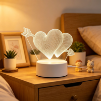 Lampe de nuit LED 3D personnalisée en acrylique, illusion d'optique, motif cœur, style anime, lampe de table/bureau moderne à capteur LED, décoration intelligente en acrylique