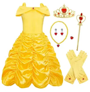 Grosir mulan anting-anting-Dress Cosplay Anak Perempuan, Pakaian Kostum Putri Belle, Pesta Ulang Tahun Halloween Anak Perempuan 2-8tahun