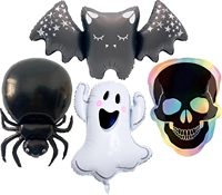 Ballons en aluminium d'Halloween : Ensembles de décoration pour fêtes d'anniversaire d'enfants sur le thème des fantômes, chauves-souris, squelettes, araignées et citrouilles – Articles pour la fête d'Halloween (Trick or Treat)