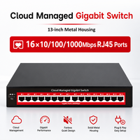 Switch Ethernet de 16 Puertos Administrado en la Nube, 1000Mbps, Diseño Compacto, Baja Latencia, Dispositivo de Conexión de Red para Villas y Plazas