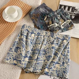 Nouveaux boxers en coton pour hommes, taille mi-haute, doux pour la peau, respirants, peints à la main, style européen rétro, décontractés pour la maison, shorts amples en tricot - Product Image 4