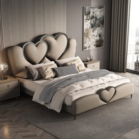 Cadre de lit en cuir véritable en forme de cœur de luxe, lit double moderne minimaliste pour mariage, lit capitonné King Size, mobilier de chambre principale
