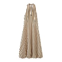 ZEVITY Robe longue décontractée d'été pour femme, imprimé rayé, sans manches, dos nu, à lacets, style licou, coupe ballon, pour la plage, Dropship