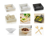 Ensemble de saladiers carrés en résine personnalisés avec cuillères à salade, parfait pour servir des salades, des fruits, des pâtes, des collations, des bonbons, des condiments et des accompagnements.