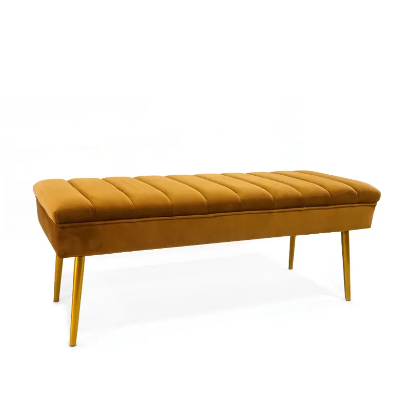 Özel fransız salonu alanı kadife ekmek şekli sarı zihinsel uzun osmanlı kanepe altın bacaklar yatak odası kumaş Modern sandalye tezgah