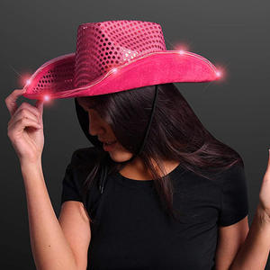 Chapeaux de cow-girl néon pour les filles et les garçons de fête Livraison rapide Chapeau de cow-boy à paillettes argentées LED lumineux pour la fête - Product Image 4