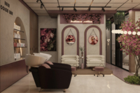 Service de décoration de salons de beauté de luxe, étagères personnalisées pour la présentation des ongles et rénovation de magasins commerciaux