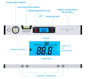 16 inç dijital su terazisi ve iletki torpido seviyesi, İnklinometre açı ölçer bulucu kabarcıklar manyetik taban ile arka ışık - Product Image 3