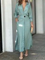 Robe de printemps légère et classique, coupe oversize, avec col rabattu et fente latérale - Robe élégante et tendance en polyester à taille empire