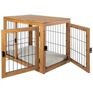 Su misura cassa per cani mobili in legno cassa per cani mobili da tavolo stile interno per animali domestici con doppie porte