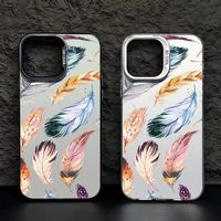 Farbiges Feder-Muster Laserdruck Harte PC TPU Handyhülle für iPhone X Xr Xs 11 12 13 14 15 16 17 18 Pro Max Air