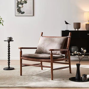 เก้าอี้พักผ่อนดีไซน์ทันสมัยหุ้มด้วยผ้าตาข่าย พร้อมที่วางแขนไม้เนื้อแข็ง ให้ความสบายหรูหรา เหมาะสำหรับห้องนั่งเล่น ห้องนอน และโรงแรม - Product Image 1