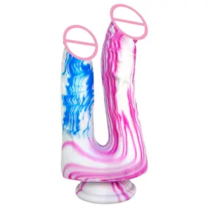 8.26in Grande Adulto Personalizado Forte Ventosa Lésbicas Realistas Pênis Sexo Brinquedos Silicone Mulheres Cabeças Duplas Artificial Dildo