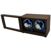Penggulung Jam Otomatis Ramah Lingkungan Bentuk Persegi Panjang 2 Slot Warna Walnut dari Kayu MDF dengan Organizer LED