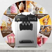 Machine à glace molle professionnelle en acier inoxydable à trois saveurs, 12L, refroidie par air, pour restaurant, café et dessert