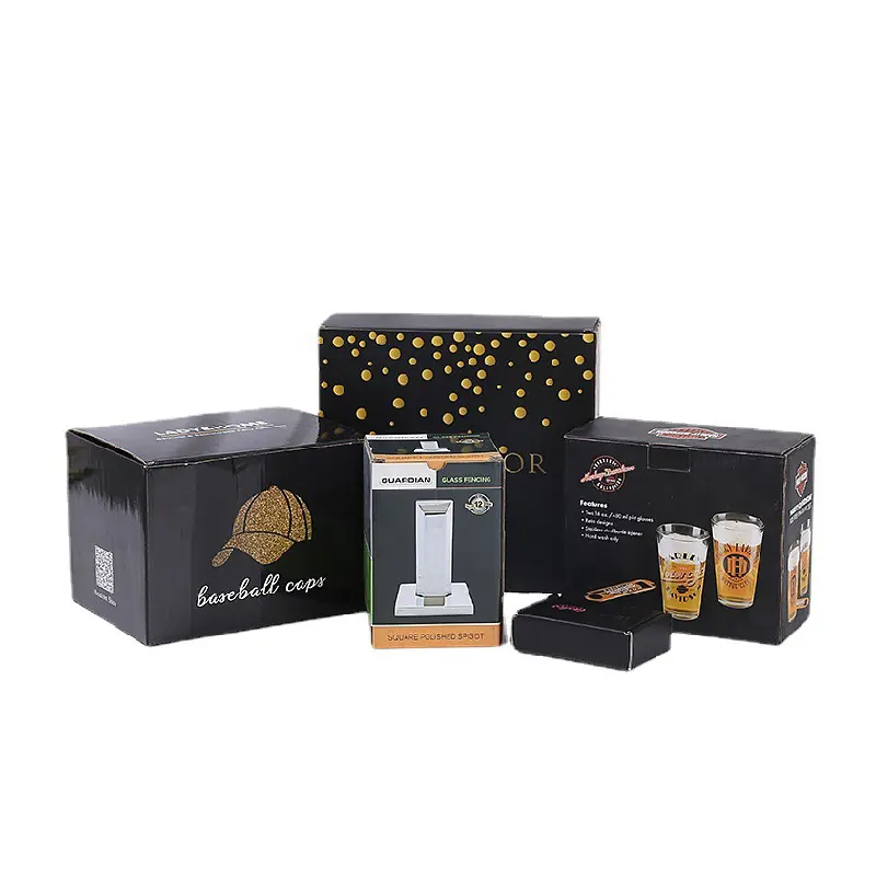 Scatola di imballaggio per cosmetici di carta dura nera di lusso con stampa Logo personalizzato scatola regalo pieghevole in cartone rigido con olio essenziale