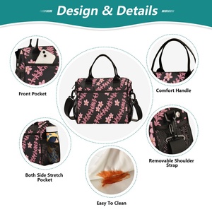 Hawaii Pink Flower Print Takeaway Custom Lunch Tote Picnic Food Thermal Cooler Bag Reusable Lunch Bag with Shoulder Straps - Product Image 3