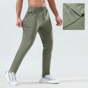 Yaz serin hızlı kuru spor gevşek naylon yüksek elastik erkek spor egzersiz spor Jogger cepler ile eşofman altları erkekler Sweatpants