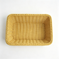 Grand panier de drainage rectangulaire jaune en rotin PP tressé à la main, écologique et alimentaire, pour fruits, légumes et pain
