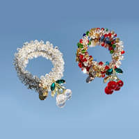 Élastique à cheveux coloré avec pendentif cerise, style doux, attache-queue de cheval, accessoire capillaire pour femme, bracelet en cristal