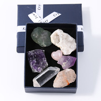 Usine de vente directe, grappe de cristal naturel, 7 pièces, boîte-cadeau d'échantillon de minerai de pierre brute pour l'éducation
