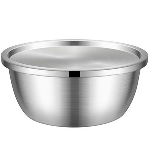 Stainless Steel Bowl With Lid 24cm Round Dishwasher Safe Kitchen Soup Basin Food <b>Storage</b> <b>Container</b> - Product Image 2