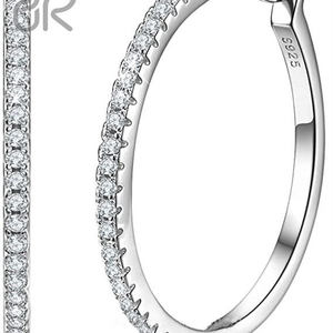 Pendientes de aro de moissanita VVS chapados en oro de 18 quilates Pendientes de aro de plata 925 de corte brillante redondo medio hielo clásico para mujer - Product Image 2