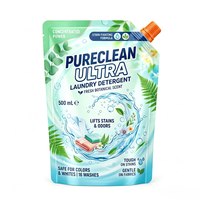 Pochette souple personnalisée de 500 ml pour lessive liquide, haute barrière, avec bouchon d'angle incliné et bec verseur incliné, pour stockage domestique