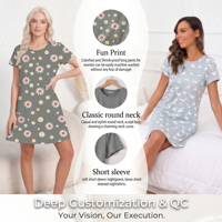 Chemise de nuit d'été pour femme à manches courtes, en soie de lait tricotée, respirante, antibactérienne, séchage rapide, avec logo personnalisé et imprimé