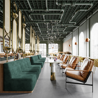 Projet de mobilier de bar et bistro de style industriel pour restaurant de luxe, design d'intérieur, sièges en cuir sur mesure