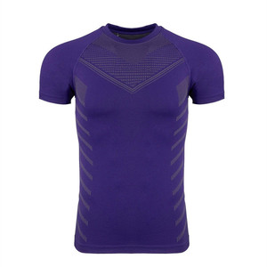 New Pin-Sọc Polyester Spandex thời trang Tee Nam chặt chẽ thể thao thể dục mùa hè Vòng cổ áo ngắn tay T-Shirt - Product Image 3