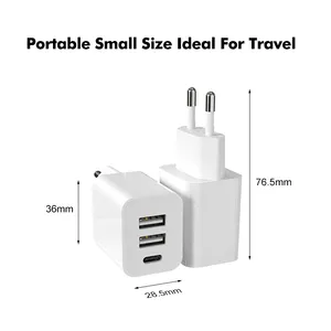 2024 New Product 15W Multiport Charger Adapter Dual USB + PD 3 Ports Phone Type C Charger For Samsung Charger For IPhone