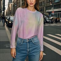 Kaos Dalam Wanita Motif Cetak Seluruh Badan Gaya Eropa Amerika Terbaru, Kasual, Bernapas, Cepat Kering, 100% Poliester, Lengan Panjang