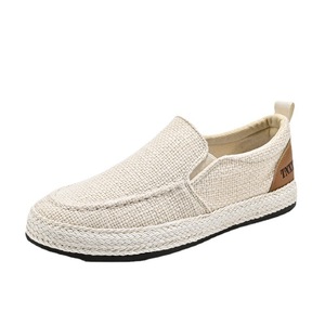 Espadrilles en toile à enfiler pour homme, respirantes, à bout rond, semelle intermédiaire en paille, semelle extérieure en caoutchouc, doublure en coton, chaussures décontractées d'été - Product Image 5