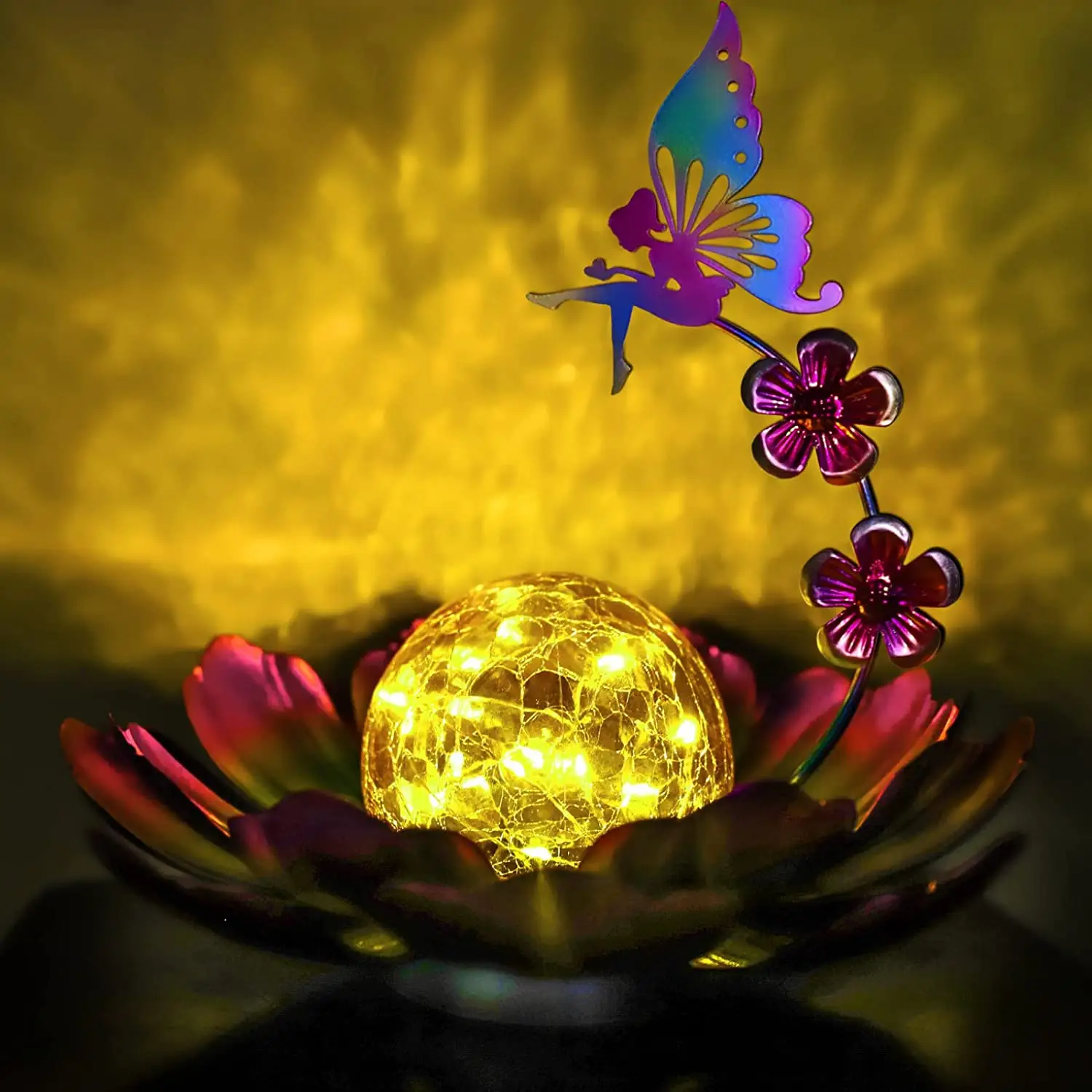 New Metal Purple Lotus Flower und Angel Cracked Ball Lights Wasserdichte Tisch garten Solar leuchten Landschafts beleuchtung