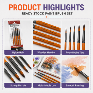 Ensemble de 5 pinceaux ronds Giorgione, fibres synthétiques, manche en bois, pour aquarelle, acrylique, <span class=keywords><strong>gouache</strong></span>, <span class=keywords><strong>peinture</strong></span> à l'huile - Product Image 2