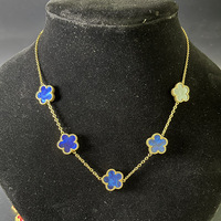 Collar de Acero Inoxidable de Tres Piezas con Colgante de Trébol de Cinco Hojas, Chapado en Oro, Diseño Moderno y Popular