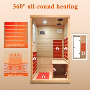 Sauna domestique moderne en bois d'hemlock canadien pour 1 personne, 1200W, 110V, 5 radiateurs, écran LCD, commande, verre trempé, infrarouge électrique - Product Image 3