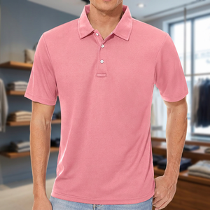 Men's Short Sleeve Solid <b>Pink</b> <b>Polo</b> <b>Shirt</b> Casual Cotton Pique Breathable Knitted Regular Fit - Product Image 4