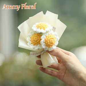 Ammy hecho a mano Mini Flor de punto Rosa girasol pequeño ramo de flores artificiales Mini ramo regalo de Navidad - Product Image 3