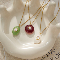 Collier pendentif ovale en résine verte, plaqué or 18 carats, en acier inoxydable, étanche, pour femmes, bijoux de fête, J&D Jewelry
