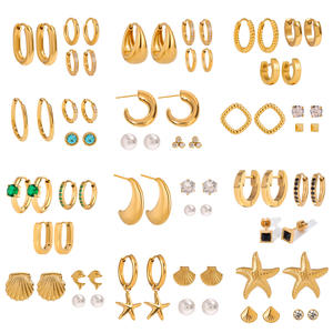 जिडिंग महिलाओं के तीन जोड़े स्टेनलेस स्टील जिरकोन हूप इयररिंग्स इलेक्ट्रोप्लेटेड एक-कार्ड स्टड संयोजन वरिष्ठ अर्थ आला आला - Product Image 5