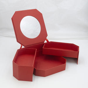 Customized Red Octagonal 2-Tier Makeup Gift Box Multi Function Cosmetic Jewelry <b>Storage</b> Packaging Organizer Boxes - Product Image 6