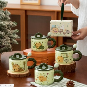 Lelyi haute apparence chat tasse grande capacité <span class=keywords><strong>café</strong></span> eau tasse avec couvercle cuillère mignon dessin animé cadeau tasse en céramique - Product Image 2