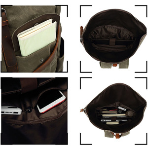 Zaino Vintage in Tela con Cinghie in Pelle, Impermeabile, per Uomo e Donna, per Uso Quotidiano e Viaggi - Product Image 3