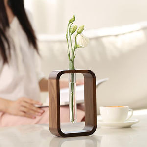 Vierkante Houten Frame Hydrofiele Reageerbuis Vaas Voor Woondecoratie - Product Image 4