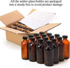 Bouteille en verre ronde de Boston de 8 oz avec bouchon en polyéthylène noir, bouteille en verre ambré brun pour l'extrait de <span class=keywords><strong>vanille</strong></span> <span class=keywords><strong>maison</strong></span>, l'huile essentielle - Product Image 4