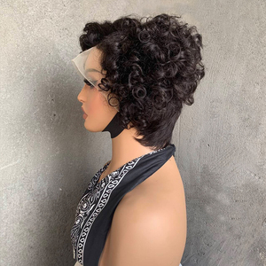 วิกผมหน้าผากลูกไม้คุณภาพสูง 13x4 แบบสั้นทรงพิกซี่ ลอนหยิกแบบเจอร์รี่ ไม่ต้องใช้กาว แสกข้าง สำหรับผู้หญิง วิกผมสั้นทรงพิกซี่ ทำจากผมแท้ - Product Image 3