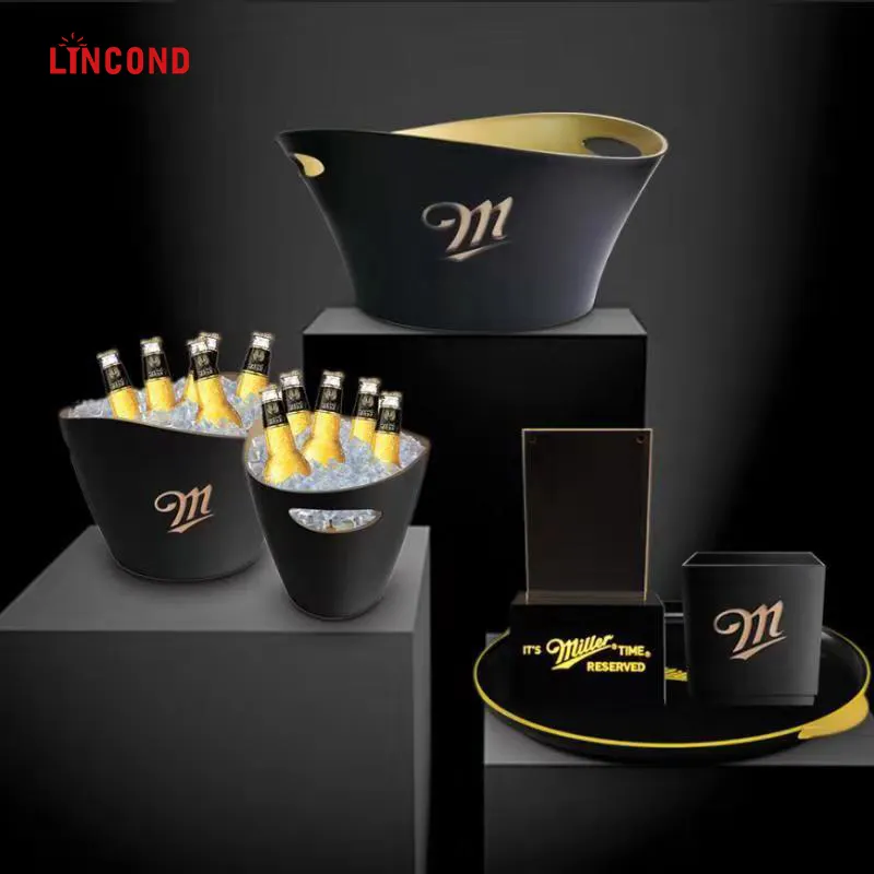 Lincond Su Misura Logo Bar KTV Champagne Birra Led di Plastica Acrilico Secchiello per il Ghiaccio