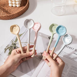 Cuchara de café de cerámica con mango largo, redonda, de color sólido, hecha a mano, de terracota, para mezclar té y café. - Product Image 5